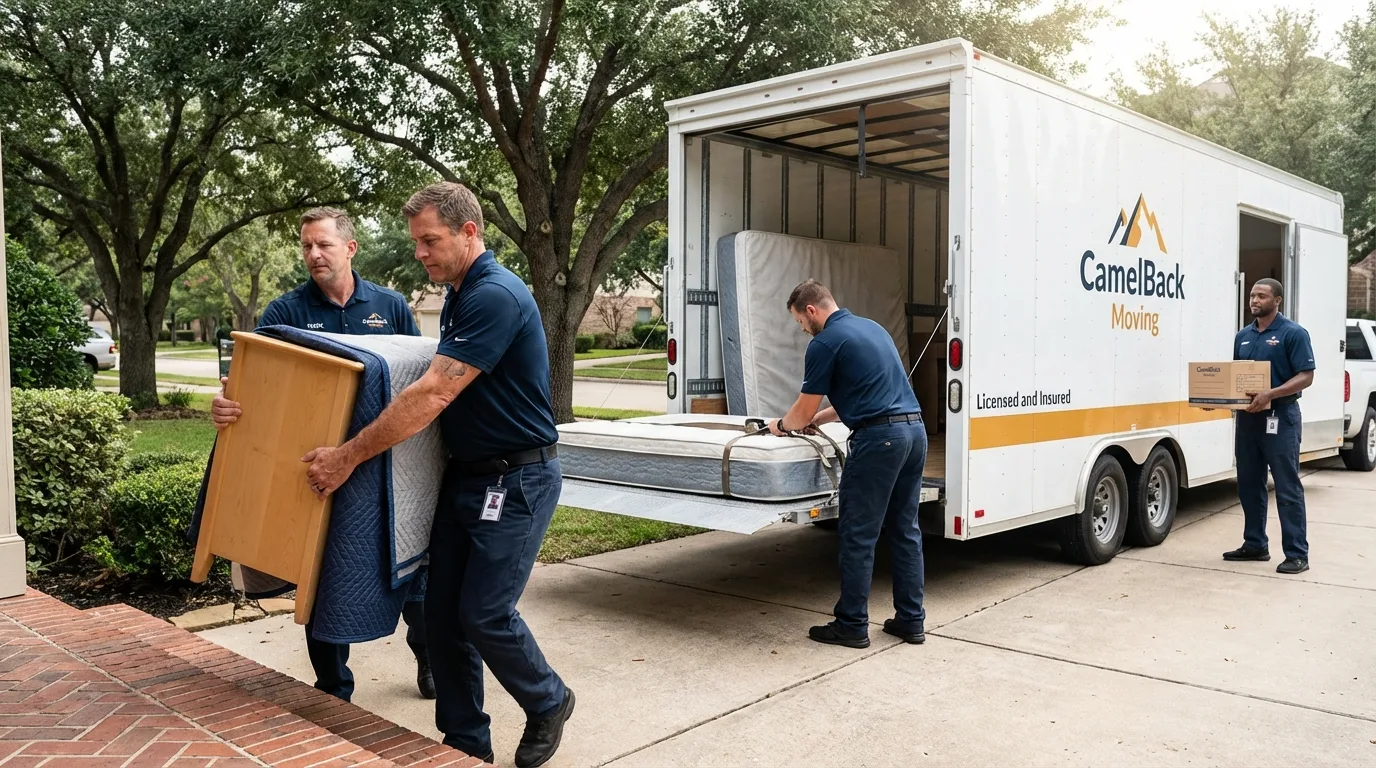 Crew loading residential truck for cross-state move from Caruthersville, MO
